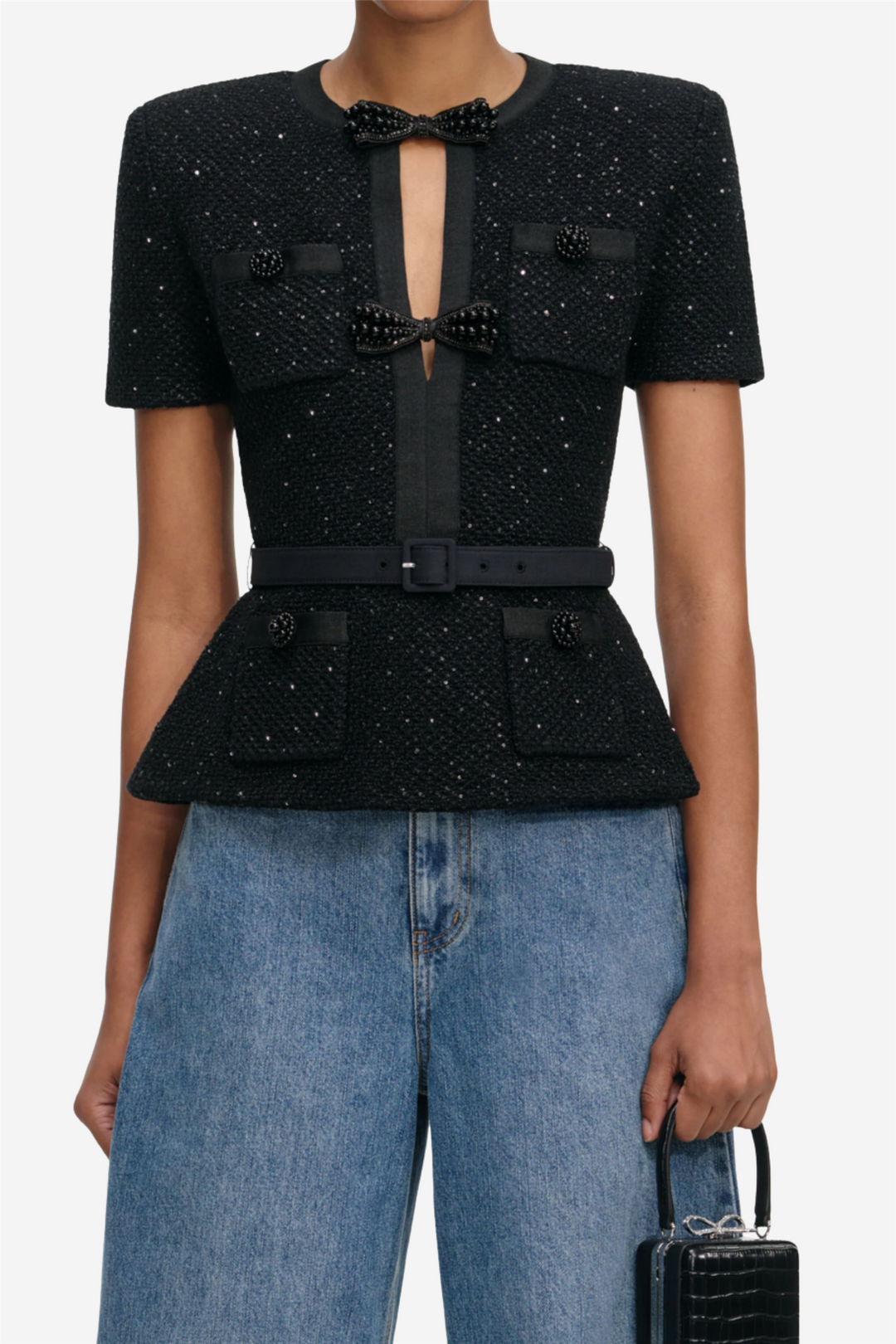 Black Sequin Knit Top