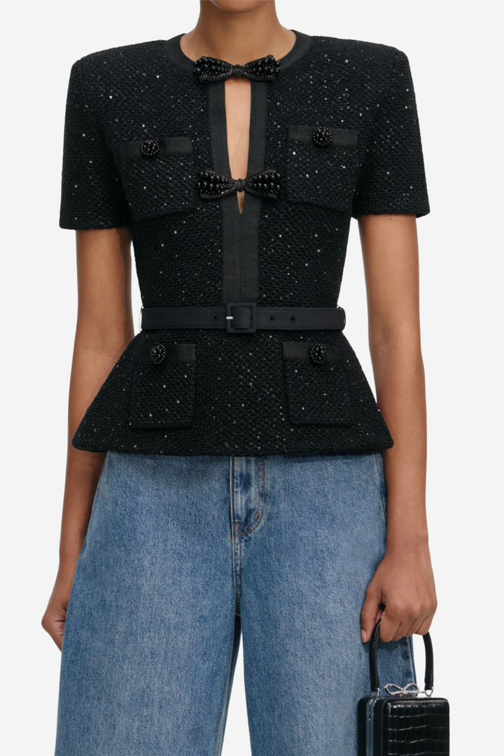 Black Sequin Knit Top