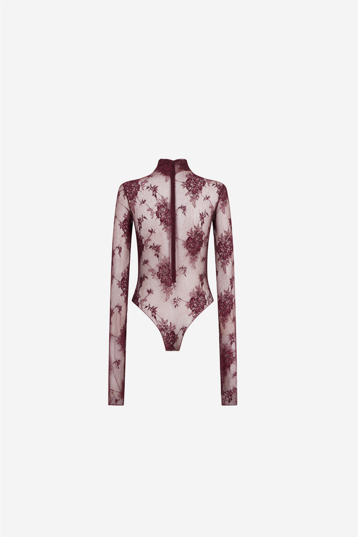 Ziggy Lace Turtleneck Bodysuit Cabernet