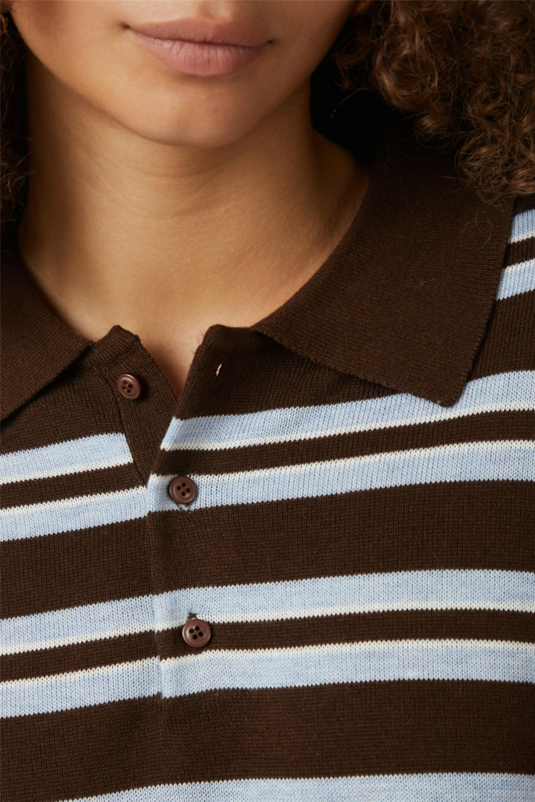 Mulann Polo Knit Blouse Dark Brown