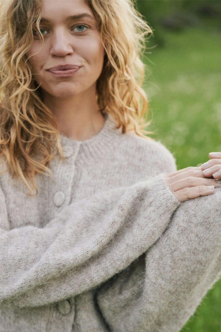 Gio Fluffy Knit Cardigan Beige Melange