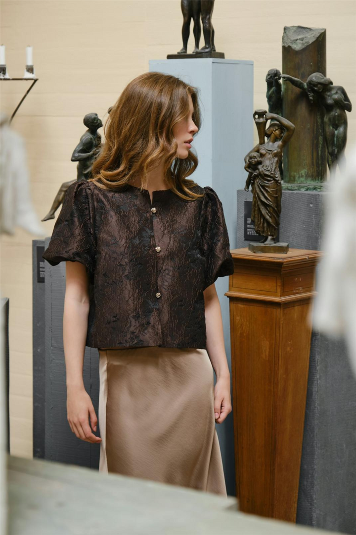 Aisa Brocade Blouse Dark Brown