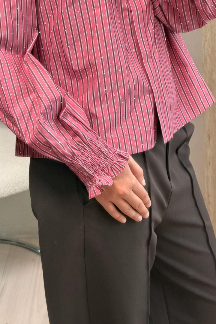 Astrida Soft Stripe Stone Blouse Dark Rose