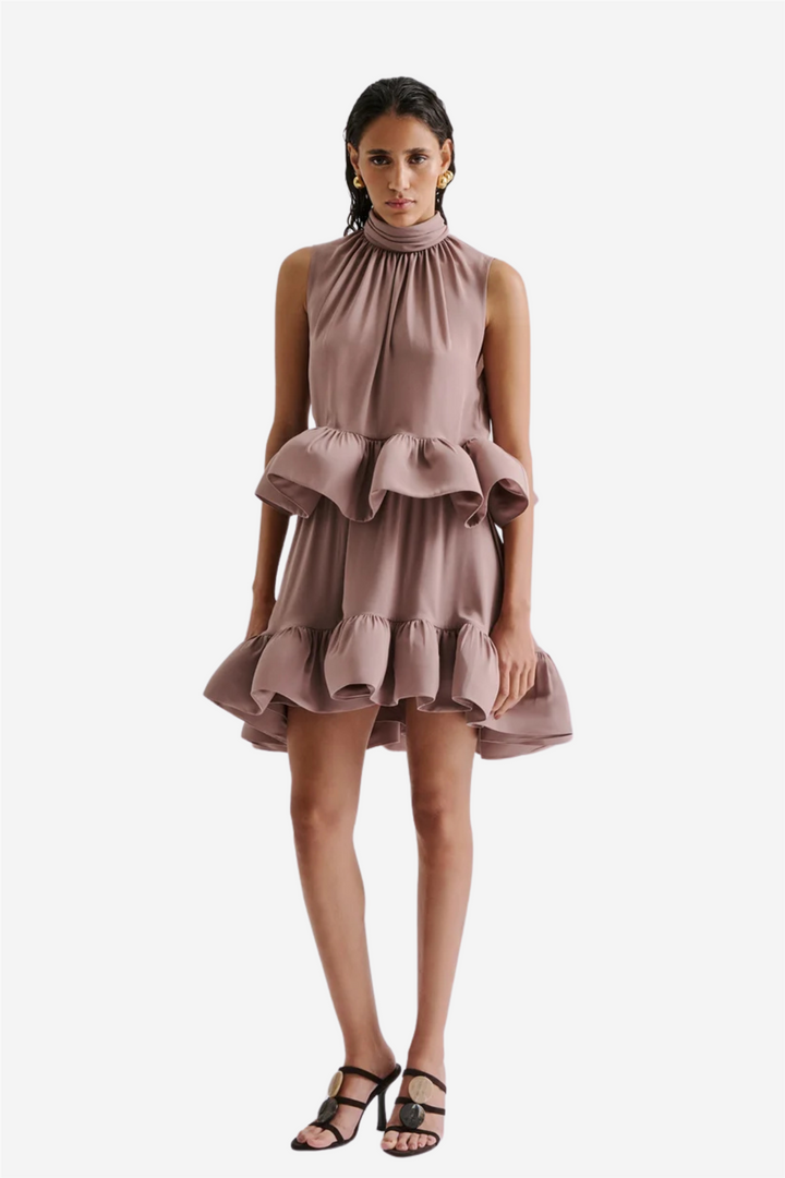 Cori Ruffled Hem Mini Skirt Taupe