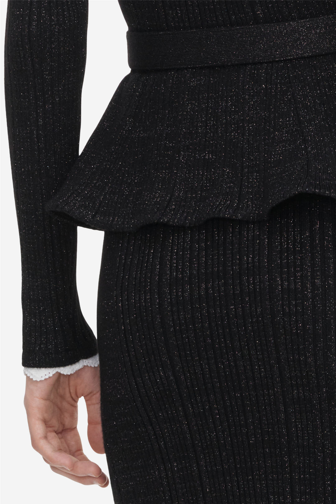 Lurex Rib Knit Midi Dress Black