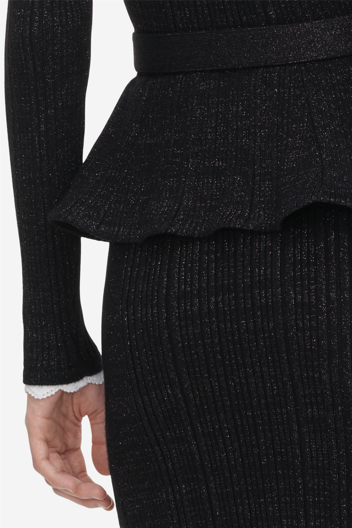 Lurex Rib Knit Midi Dress Black