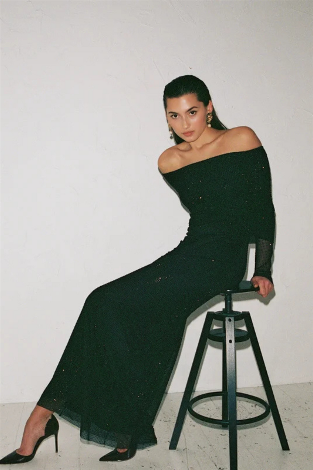 Edith Rhinestone Dress Black