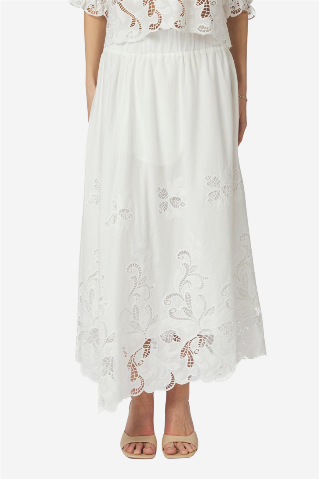 Yara Long Embroidery Skirt White