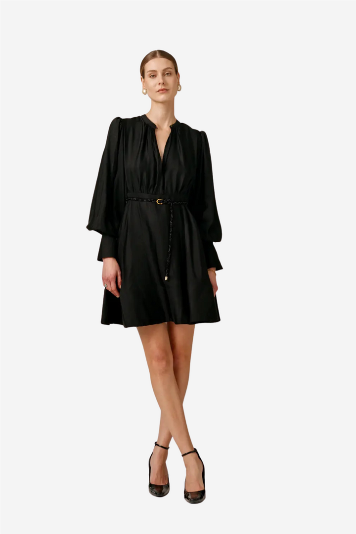 Striped Belt Dress Black