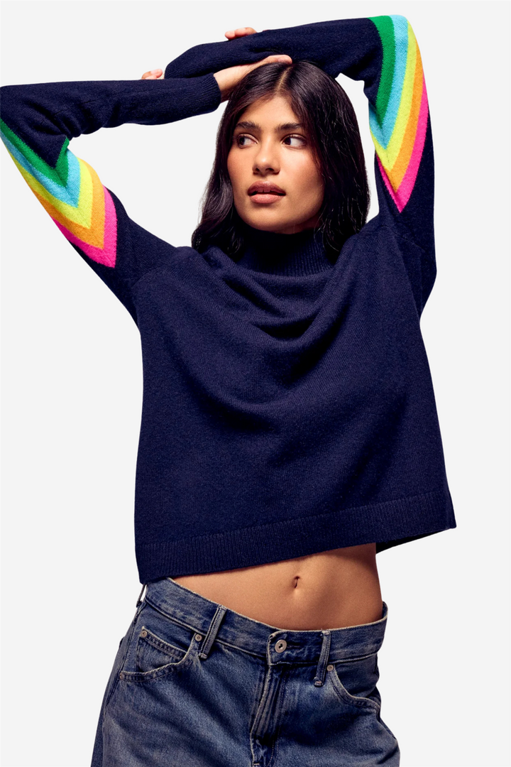 Striped Mock-Neck Sweater Navy