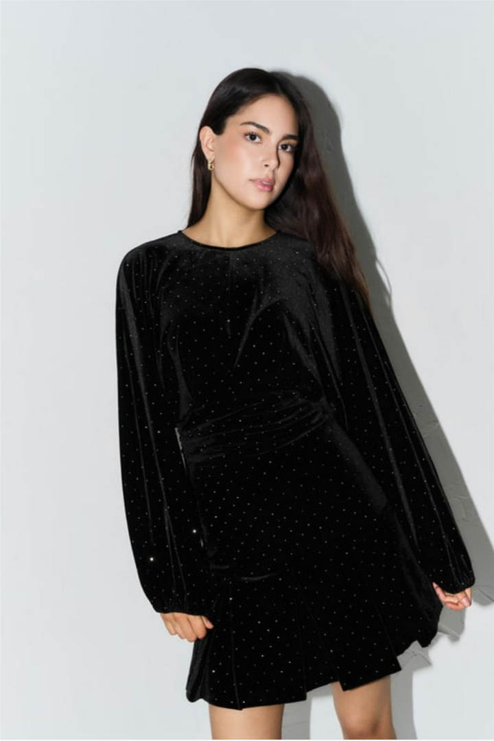 Jamal Stud Velour Dress Black