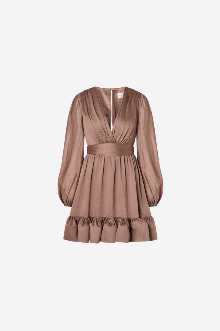 Jadie V-Neck Ruffled Mini Dress Taupe