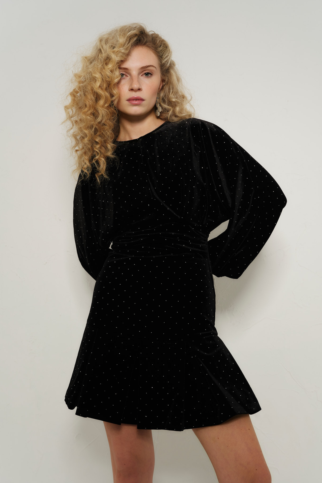 Jamal Stud Velour Dress Black