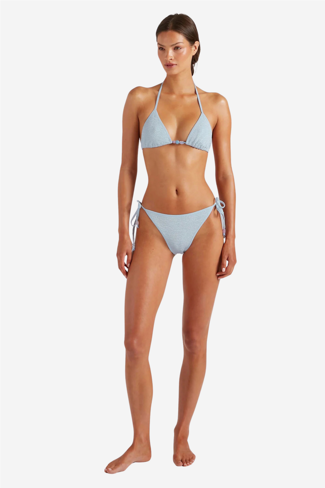 Gina Beaded Bikini Metallic Ice Blue