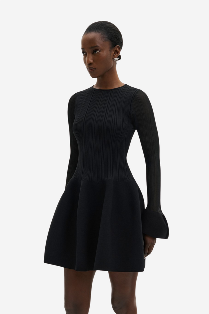 Elona Voluminous Skirt Knitted Mini Dress Black