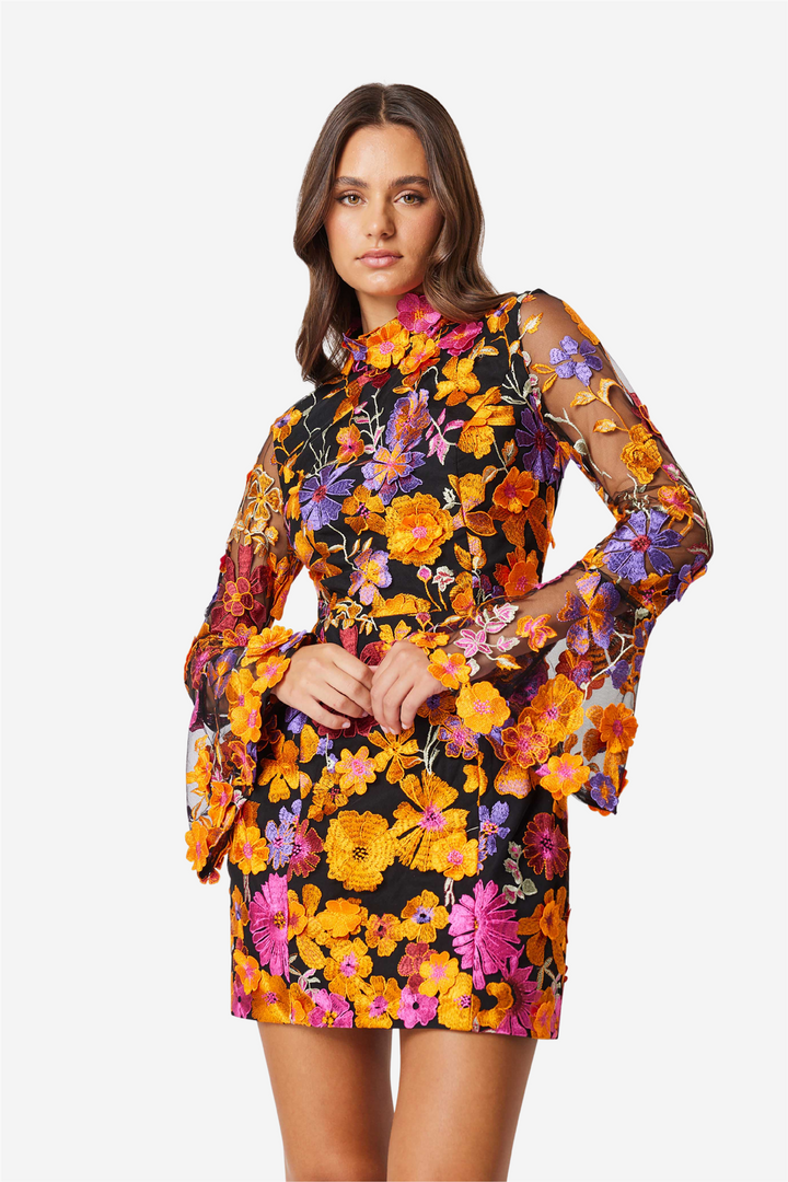 Alessandra Floral Longsleeve Mini Dress Orange Multi