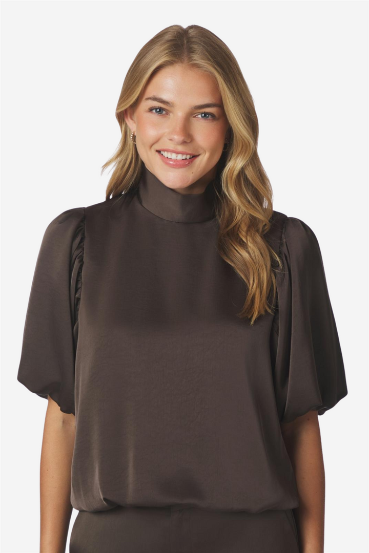 Parisa Heavy Sateen Blouse Dark Brown