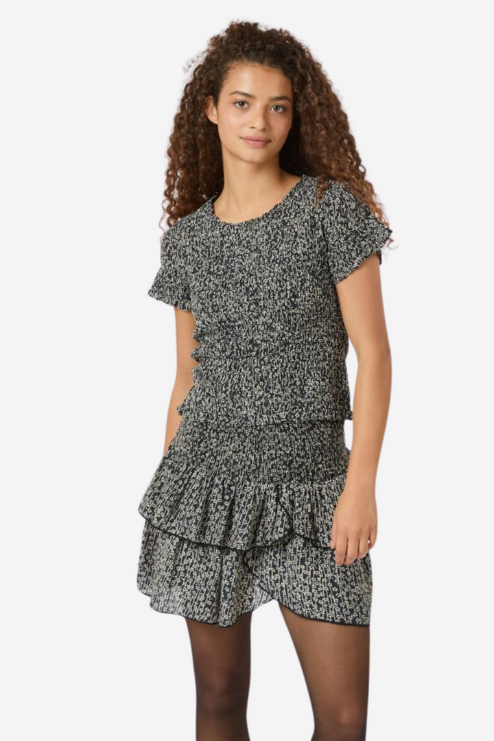 Aletta Flower Check Top Black