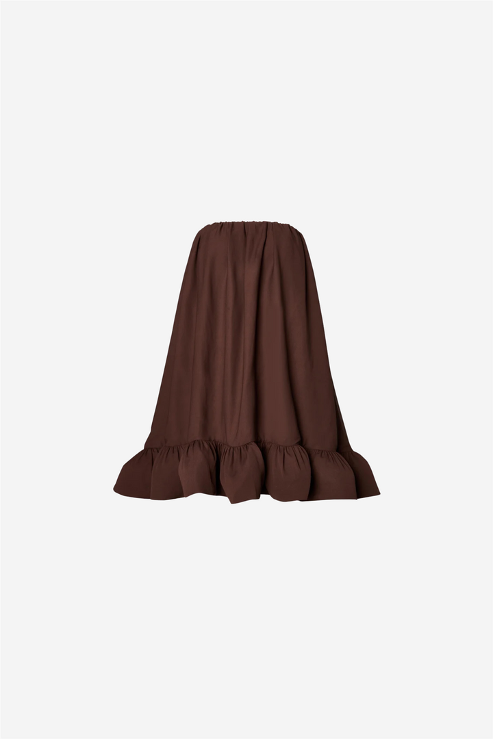Mikala Strapless Ruffled Mini Dress Chocolate