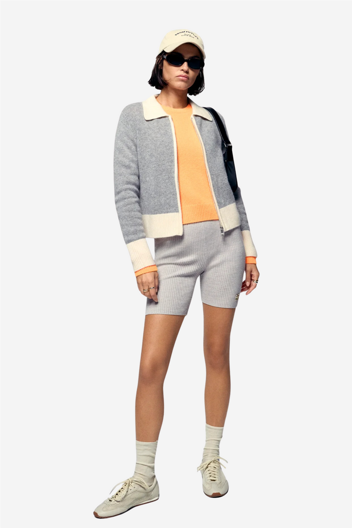 Contrast Rib Cardigan Dark Heather Gray