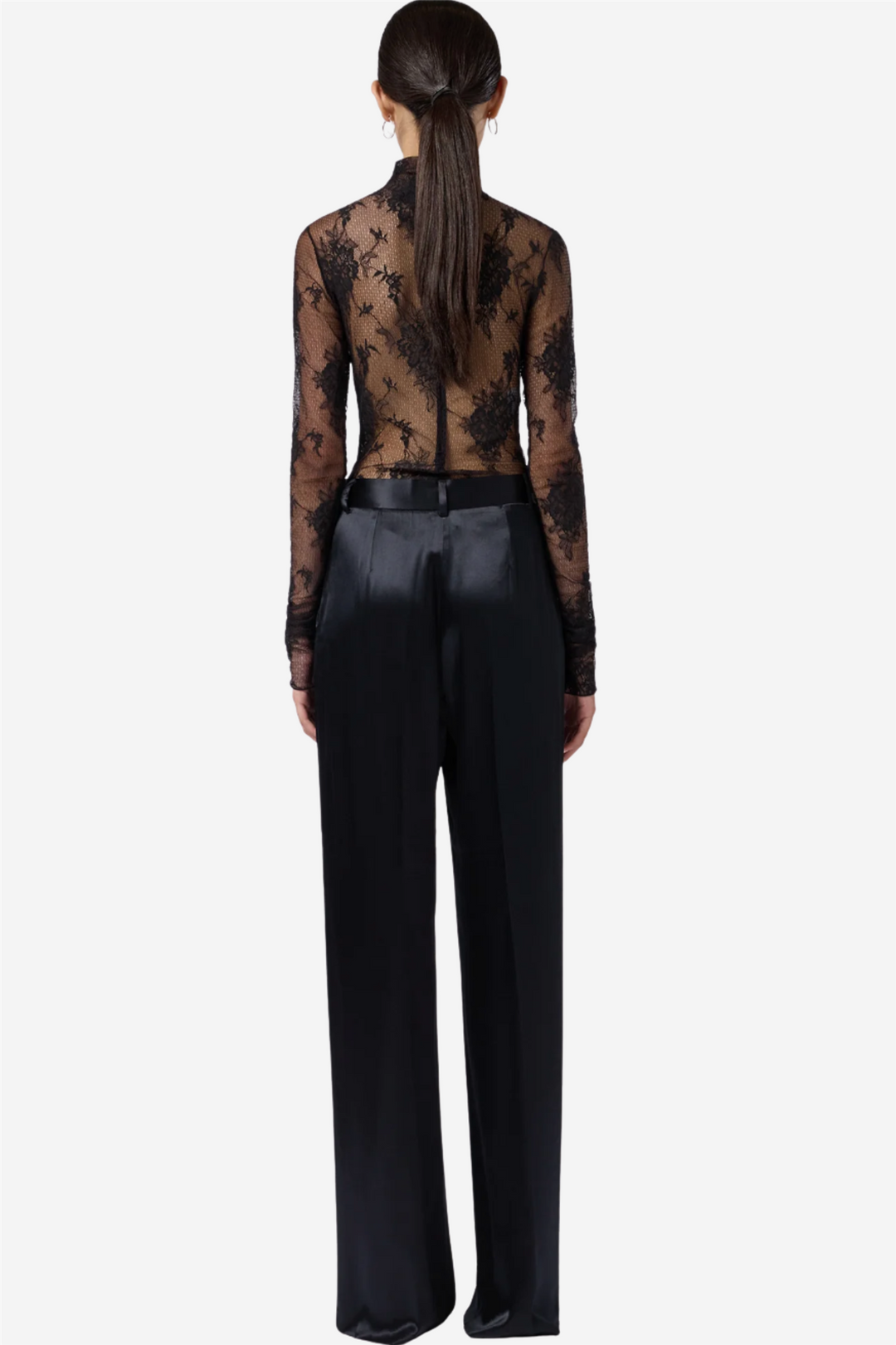 Ziggy Lace Turtleneck Bodysuit Black