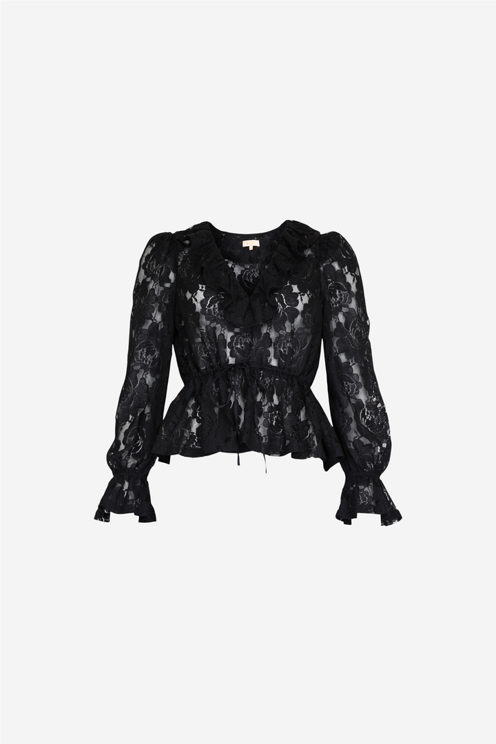 Lace Flounce Top Black