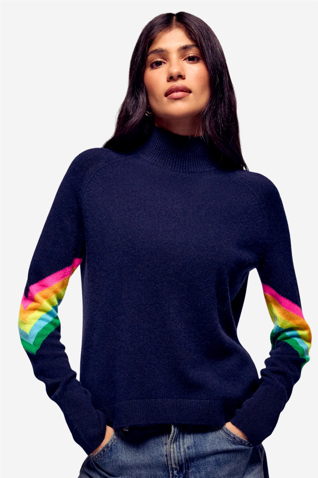 Striped Mock-Neck Sweater Navy