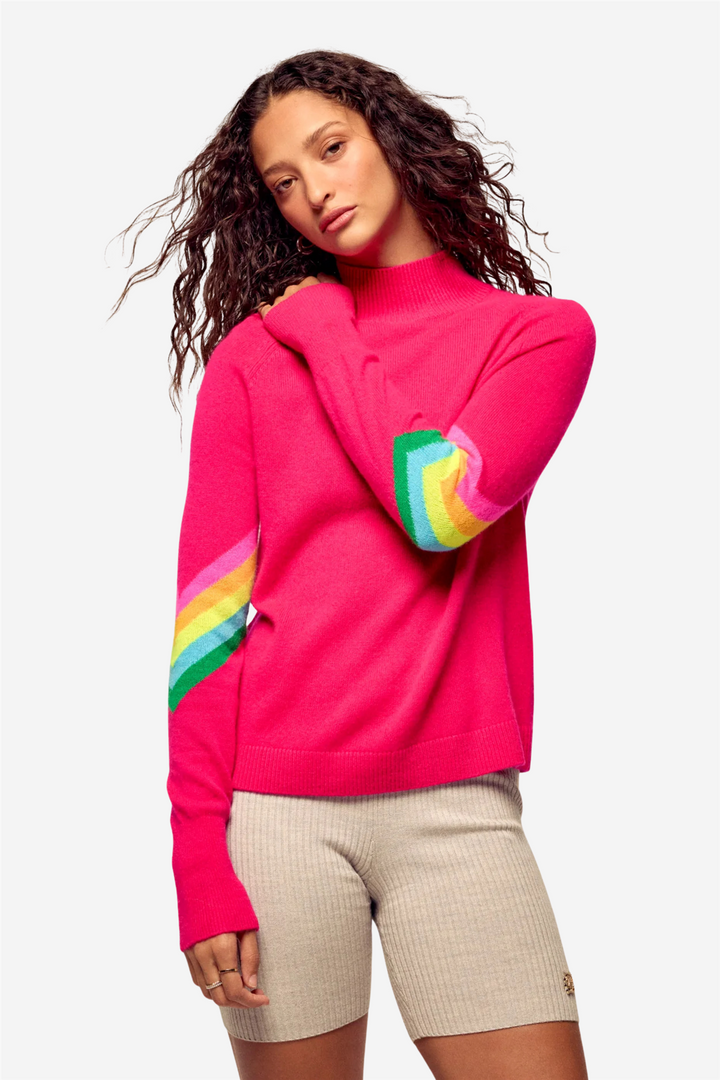 Striped Mock-Neck Sweater Raspberry Pink