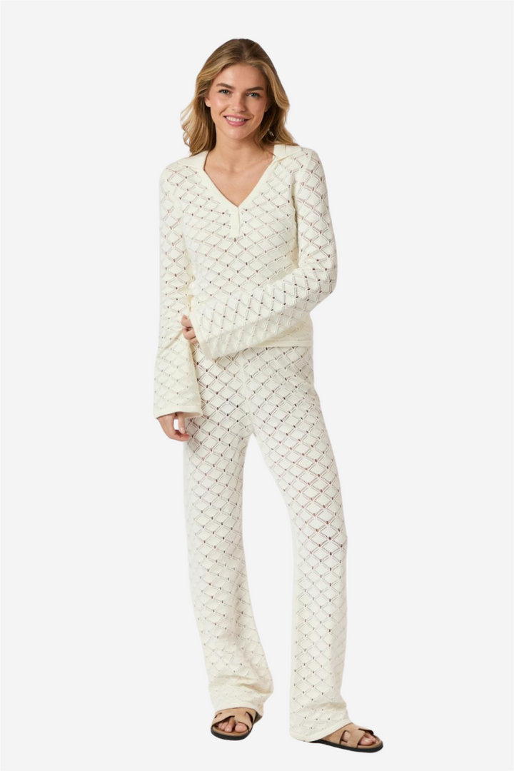 Rizzy Crochet Pants Off White