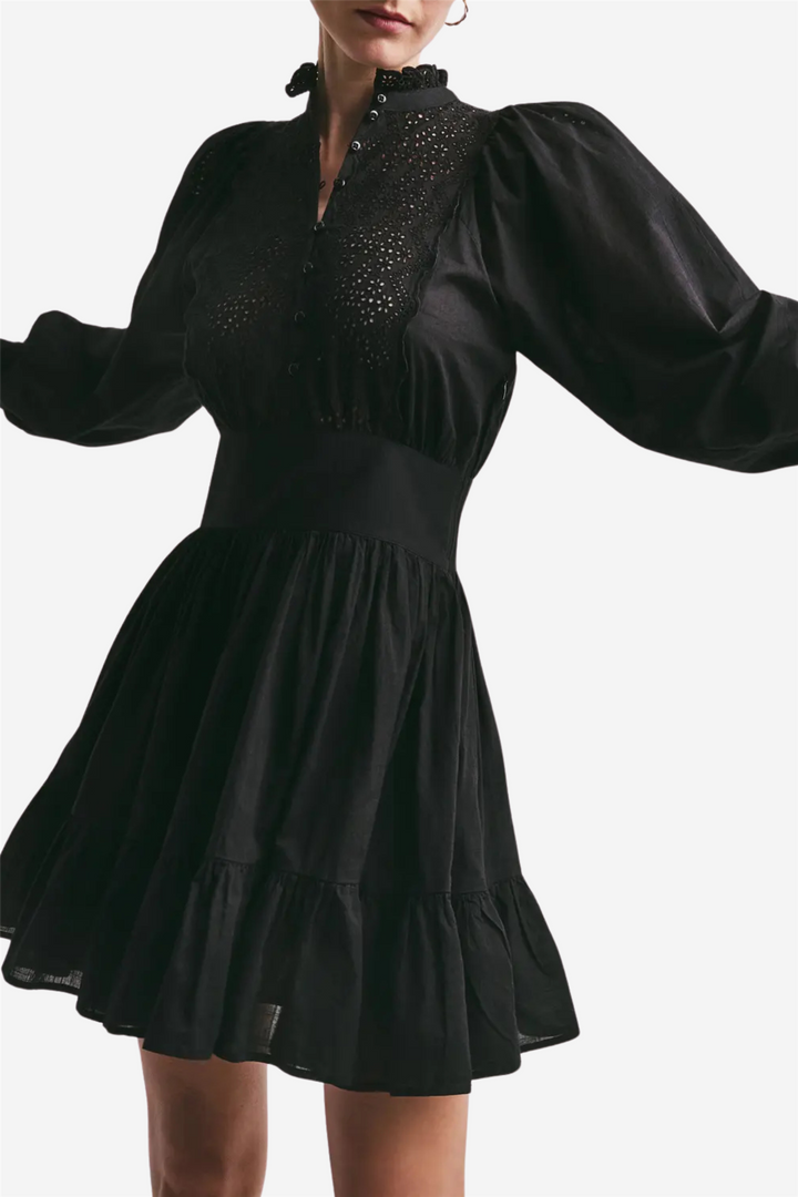 Cotton slub mini dress black