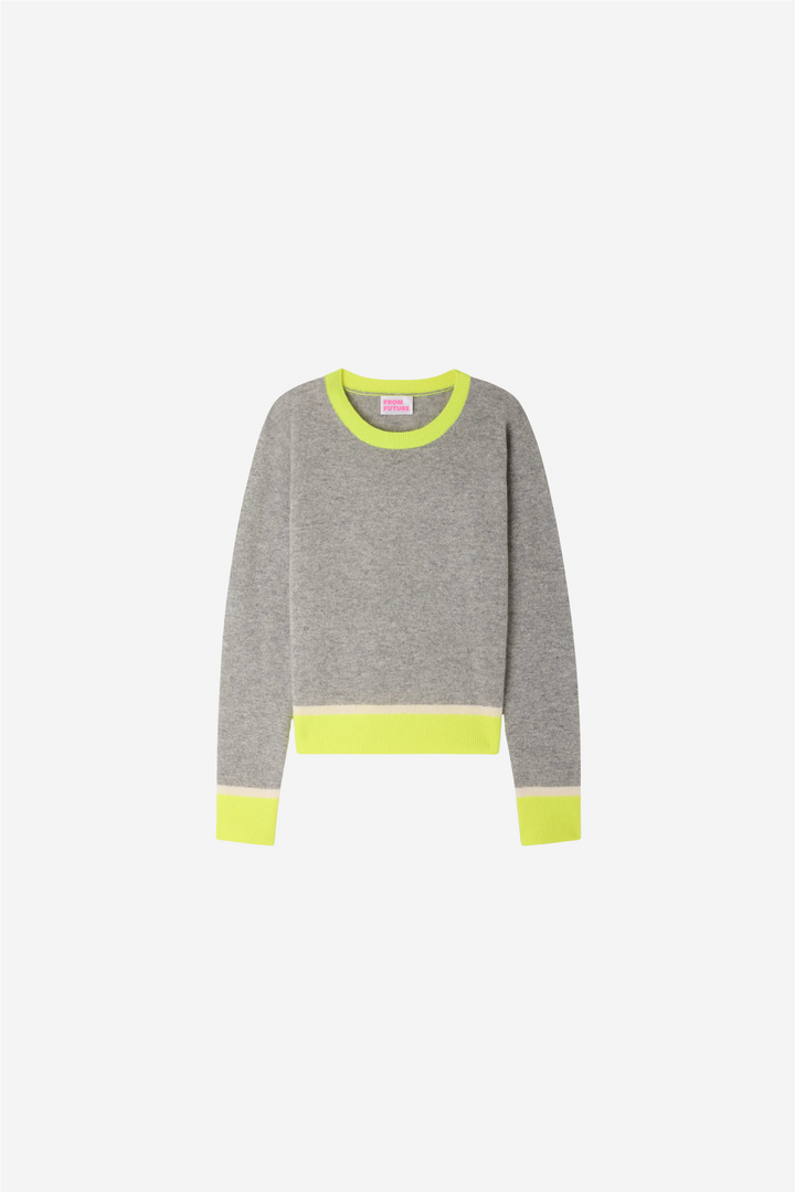 Two-Tone Cropped Crewneck Sweater Dark Heather Gray