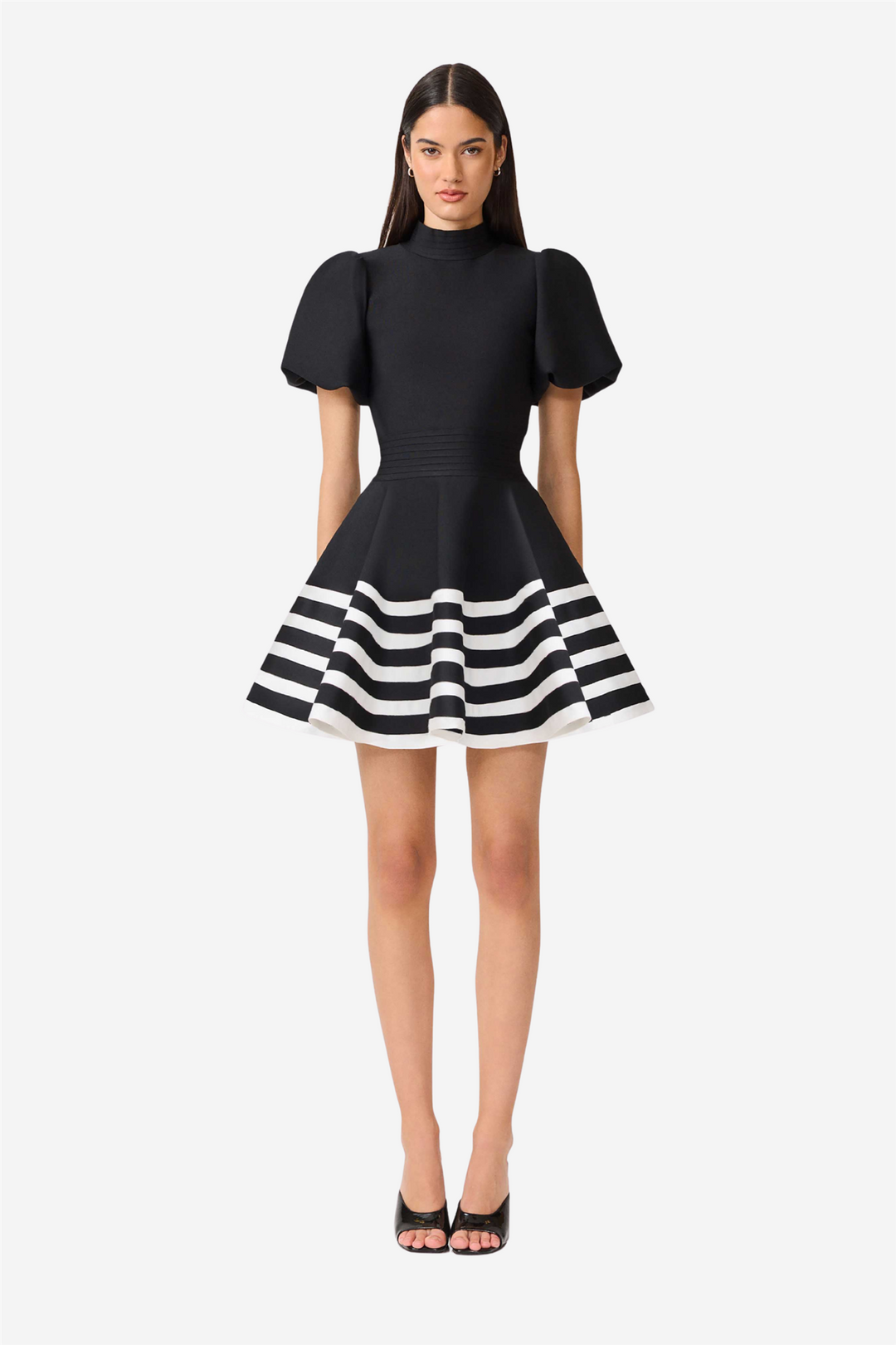 Ninette Puff Sleeves Flare Mini Dress Black And White
