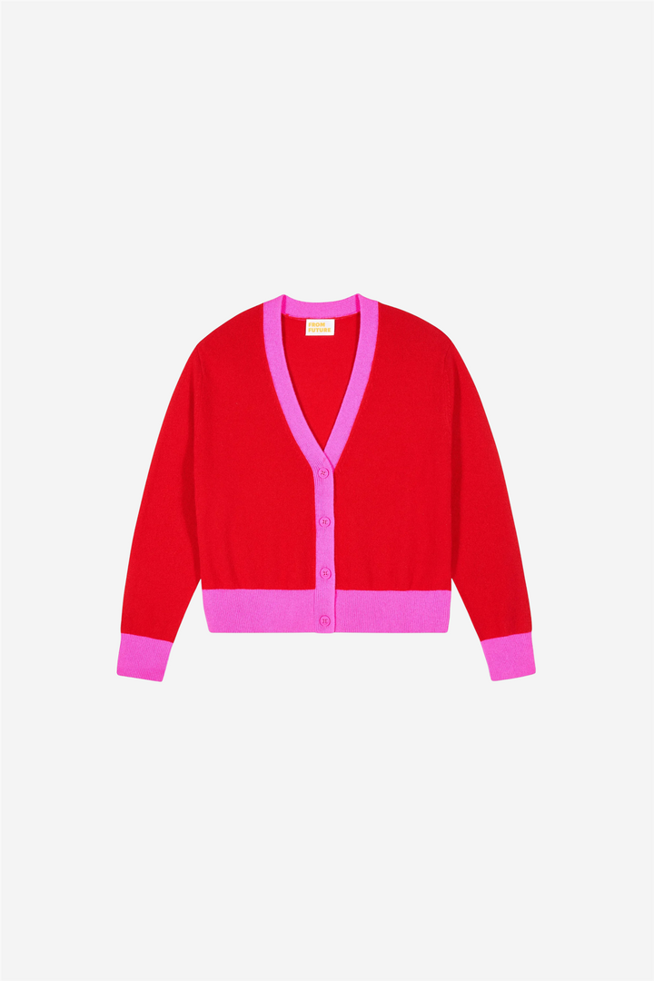 Two Color Cardigan Hot Red