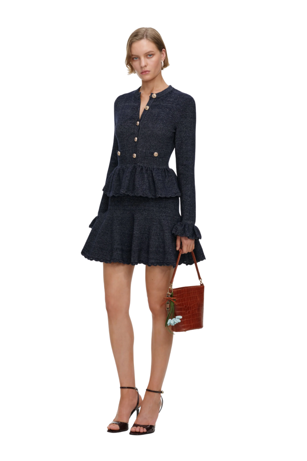 Textured Knit Mini Dress Navy