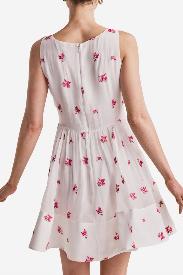 Organza shift dress embroidery pink