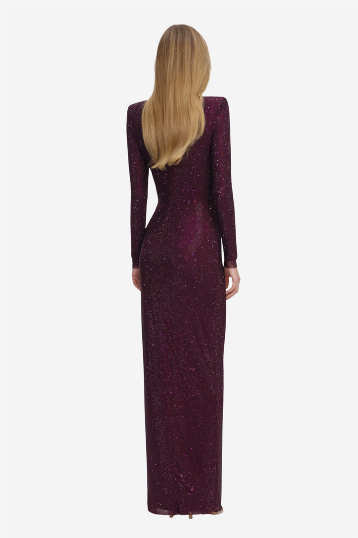 Rhinestone Embellished Maxi Dress Burgundy