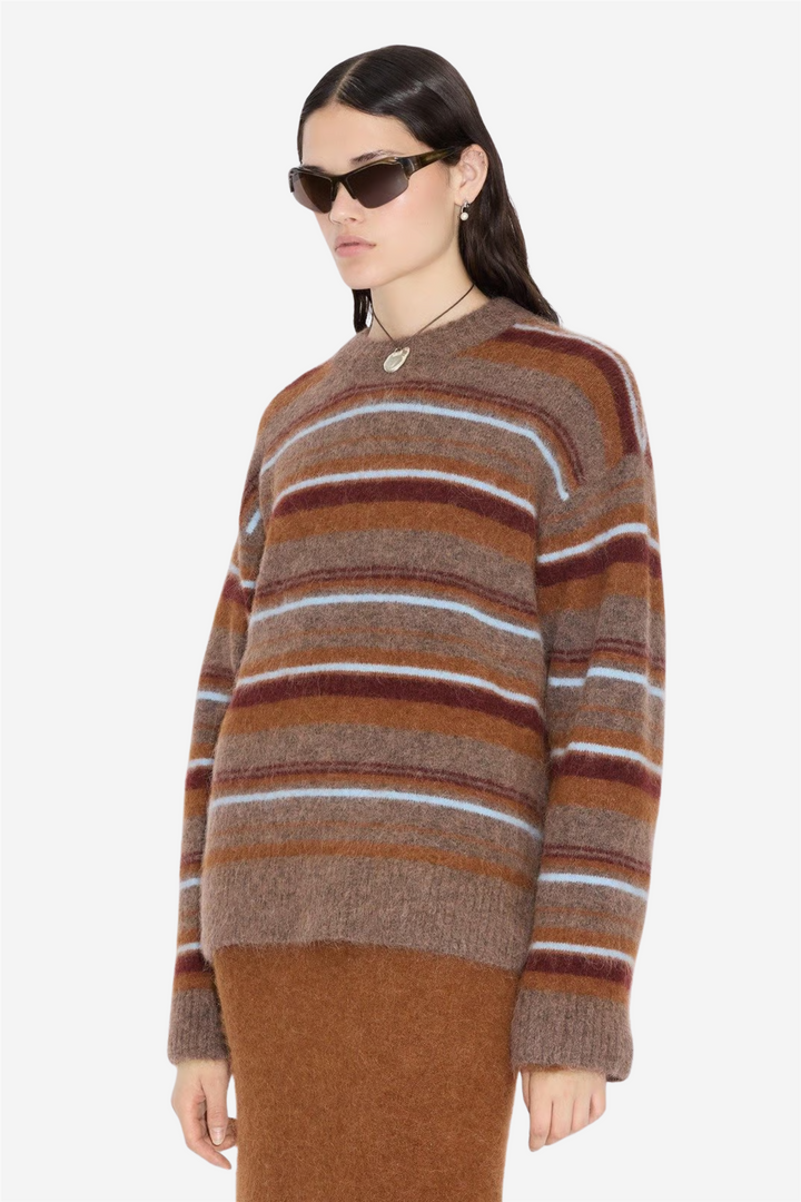 Fluffy Stripe Crew Brown Stripe