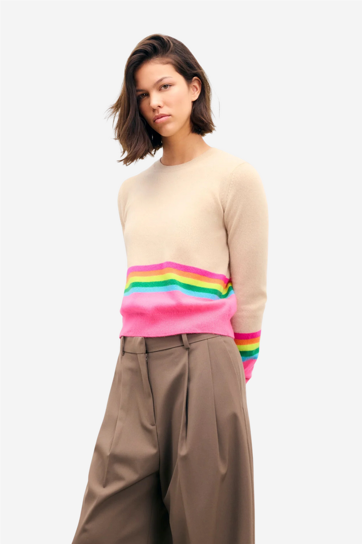 Low Crewneck Sweater With Multicolored Stripes Sable