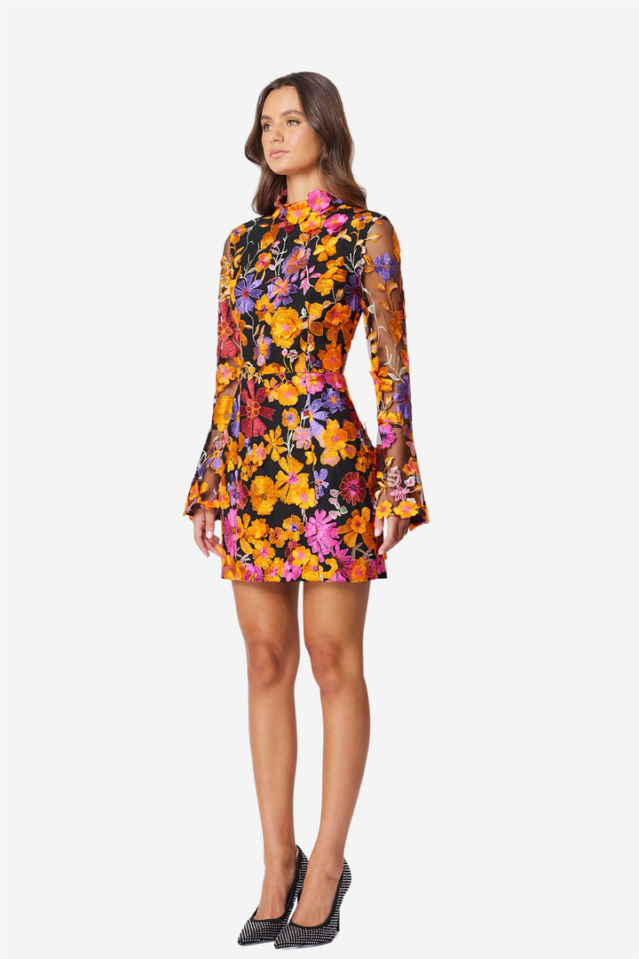Alessandra Floral Longsleeve Mini Dress Orange Multi