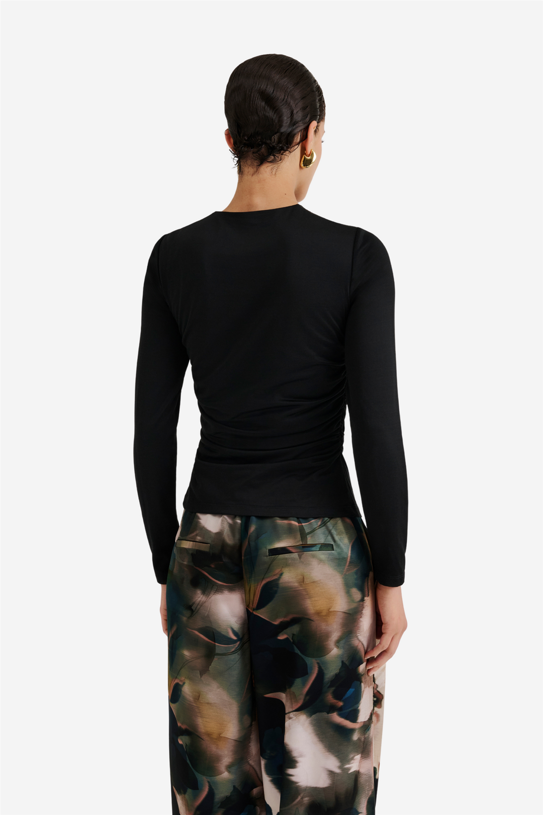 Amela Embellished Long Sleeve Jersey Top Black