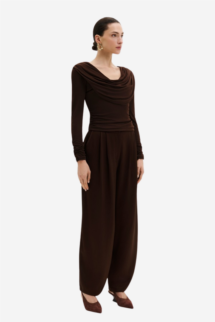 Signe Cowl Neck Jersey Top Dark Brown