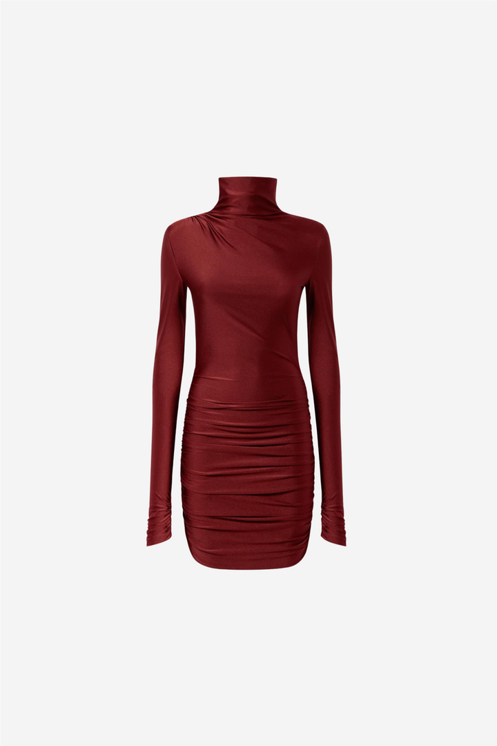 Olandra turtleneck draped mini dress Bordeaux