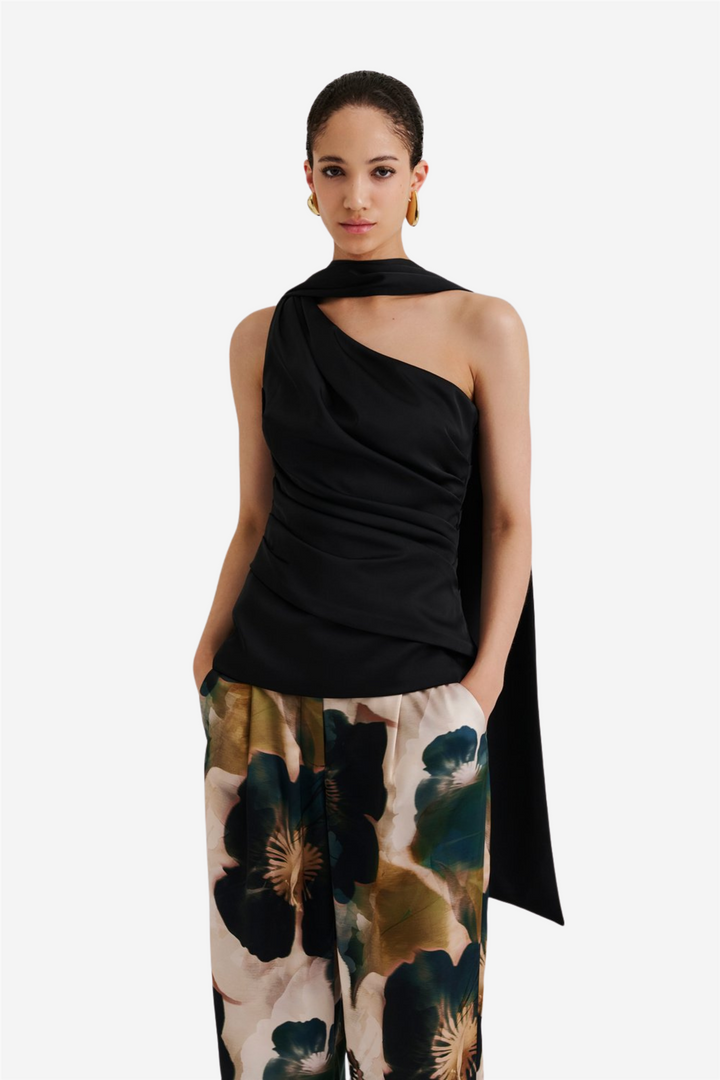 Nelly Draped One Shoulder Top Black