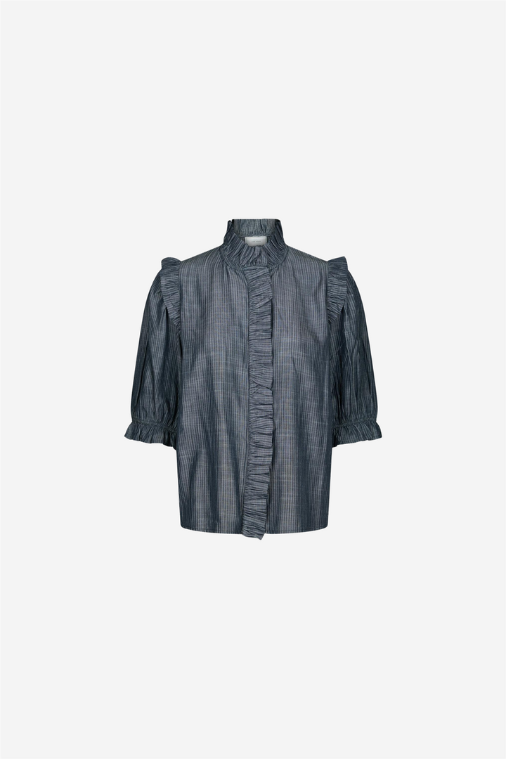 Chacha Chambray Stripe Blouse Dark Blue