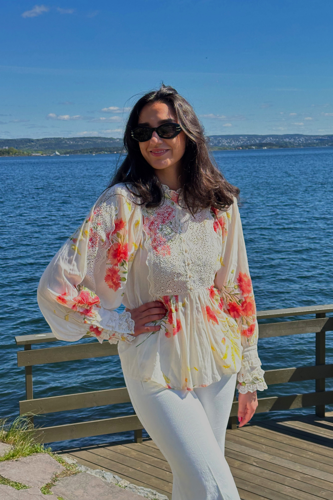 Cotton Slub Decorated Blouse Straw