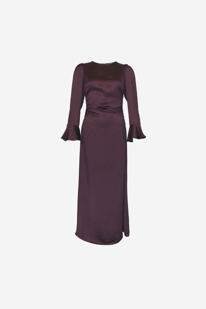Satin Rouching Dress Burgundy