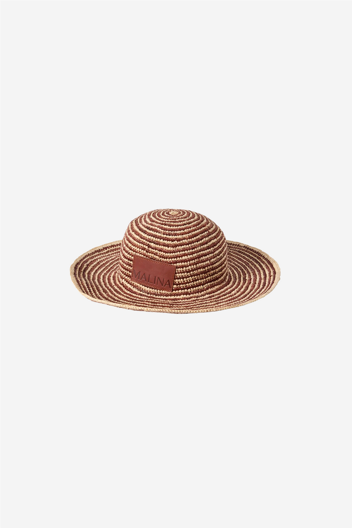 Lyra Wide Brim Raffia Hat Terracotta Stripe
