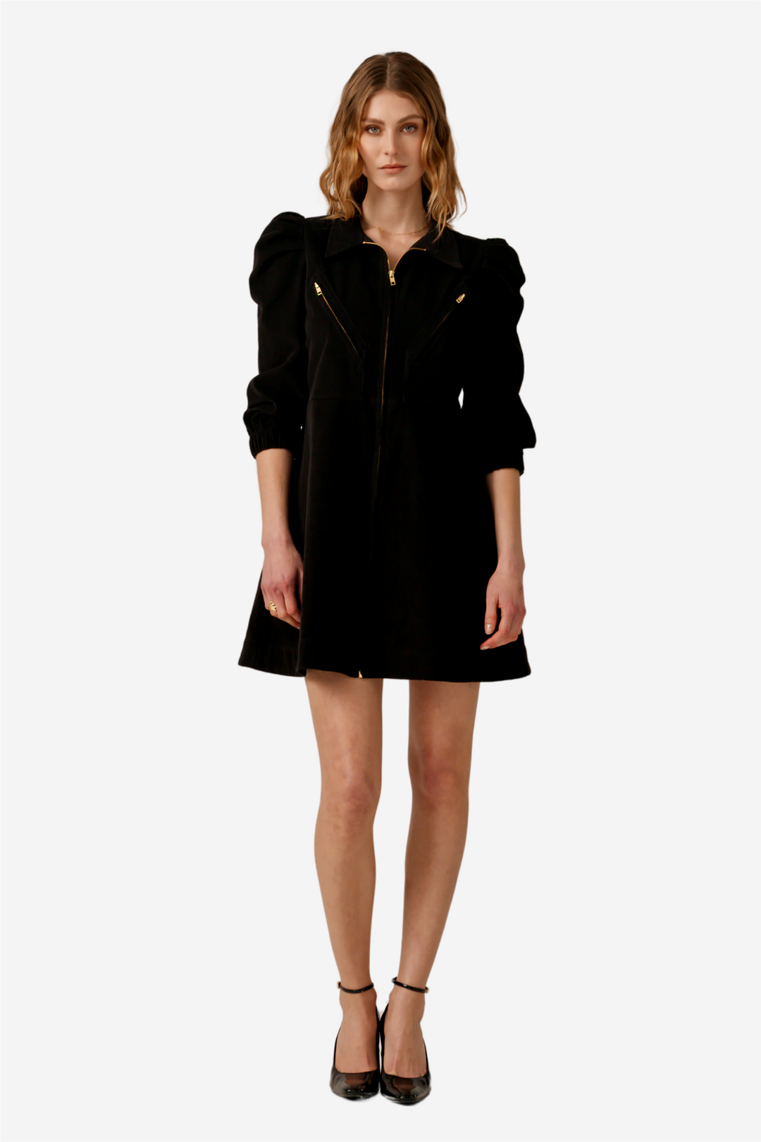 Baby Cord Collared Dress Black