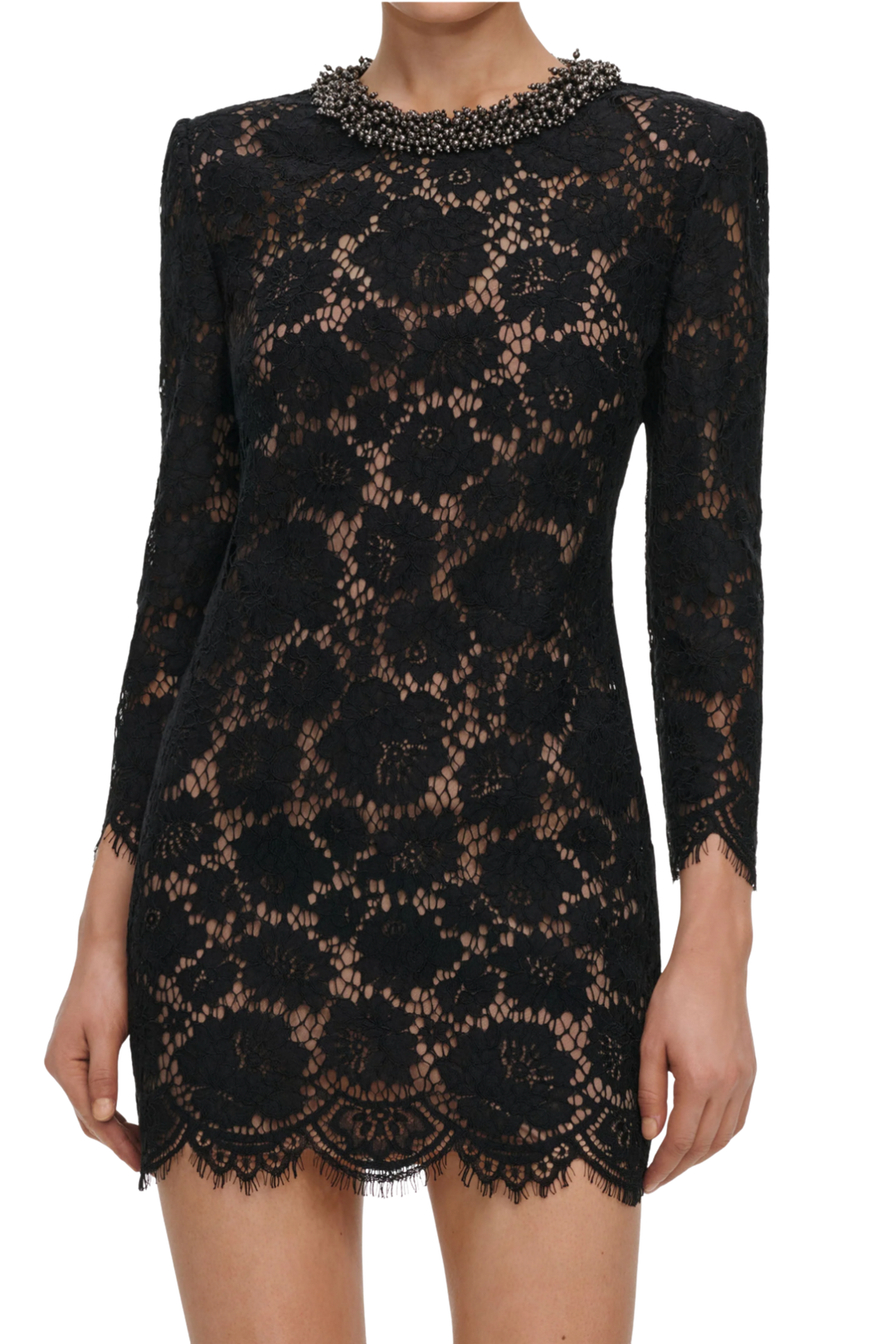 Lace Long Sleeve Mini Dress Black
