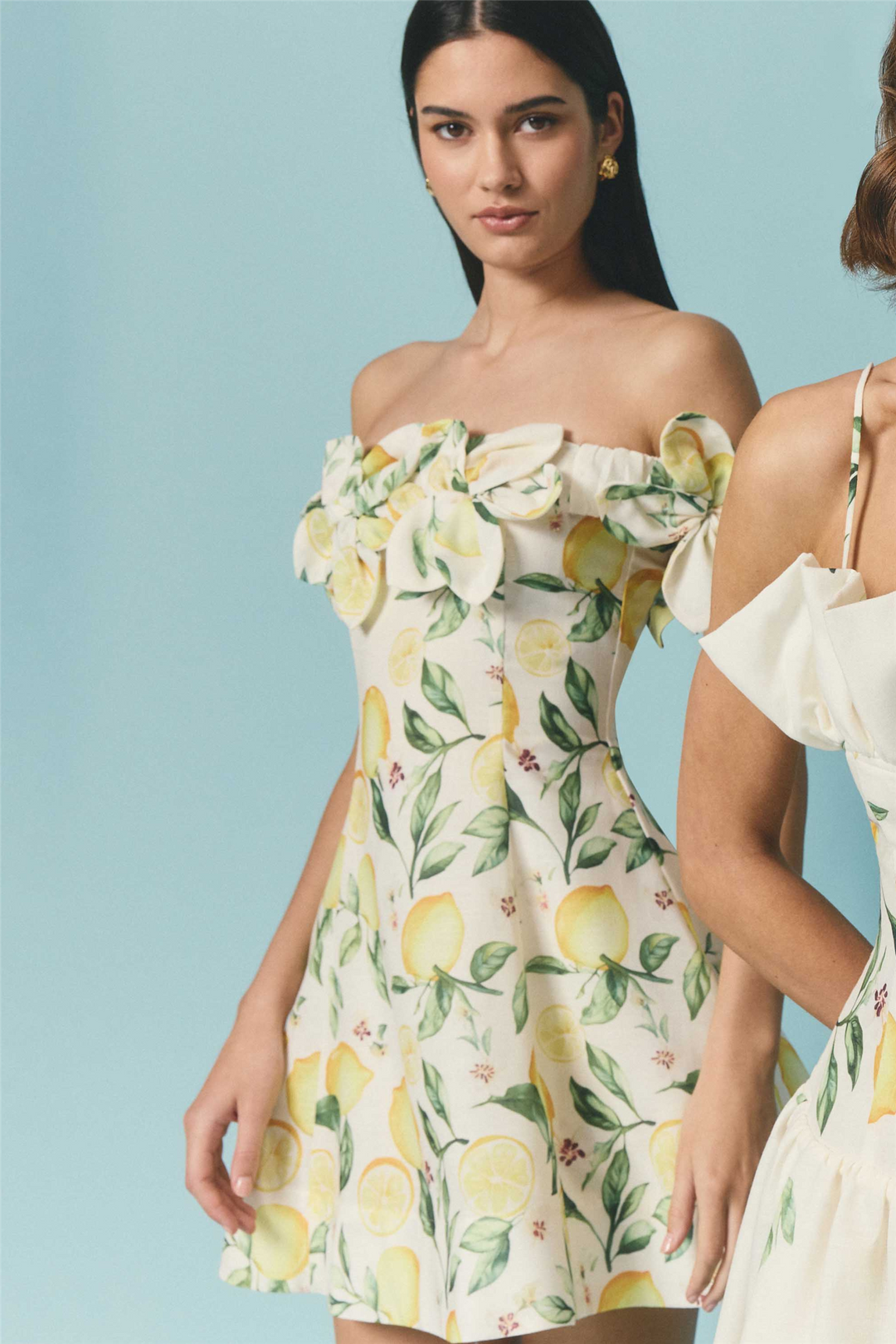 Hana Off Shoulder Mini Dress Yellow Multi